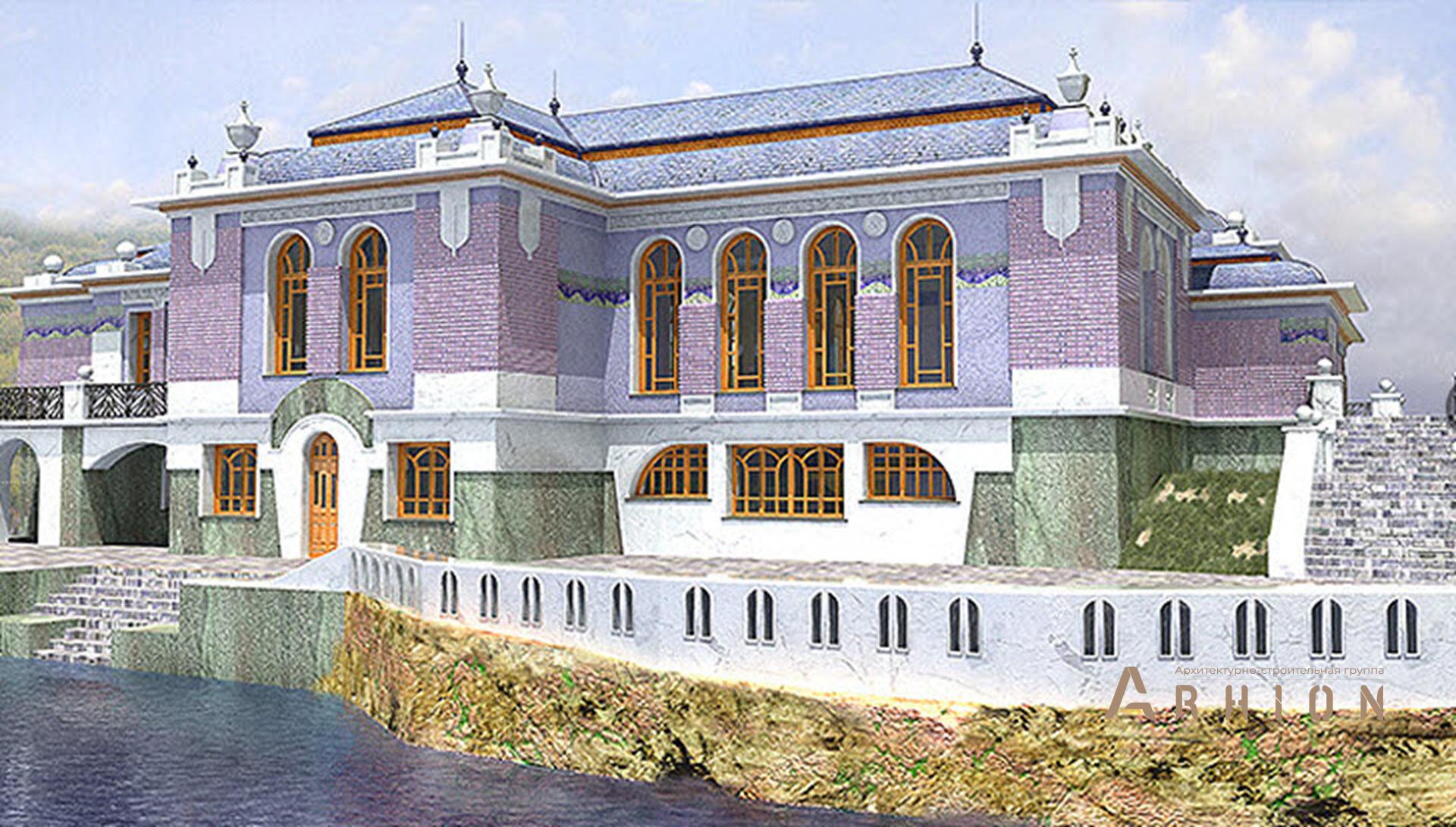 5. Проект двухэтажного дома в дворцовом стиле с многоскатной кровлей, SOV-5, площадью - 797 кв c цокольным этажом, сауной, терассой, бассейном